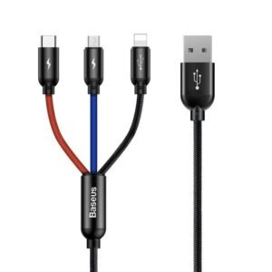 „Baseus 3in1“ USB-C laidas / „Lightning“ / „Micro 3,5A“ 0,3 m (juodas)