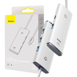 „Baseus Lite“ serijos šakotuvas 4 viename USB-C iki 4 x USB 3.0 + USB-C, 25 cm (baltas)