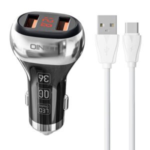 LDNIO C2 2USB automobilinis įkroviklis + USB-C laidas