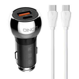 LDNIO C1 USB, USB-C Automobilinis įkroviklis + USB-C - USB-C laidas