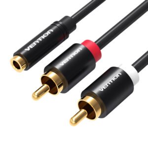 Garso kabelis nuo 3,5 mm lizdo iki 2 x RCA vyriškos angos VAB-R01-B100 1 m juodas