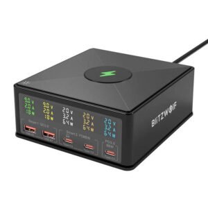 Įkroviklis Blitzwolf 868H, 2xUSB-A, 3xUSB Type-C, 160W (juodas)