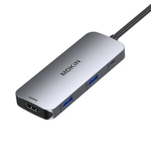 MOKiN 7 in 1 Adapter Hub USB-C prie 2x USB 3.0 + 2x USB-C + SD + Micro SD + HDMI (sidabro spalvos)