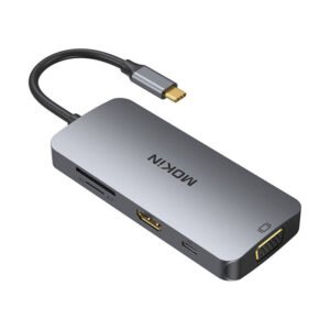 MOKiN 8in1 USB-C adapteris prie 3x USB 3.0 + HDMI + USB-C + VGA + SD kortelių skaitytuvas + Micro SD kortelių skaitytuvas (sidabrinis)