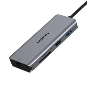 MOKiN 9in1 nešiojamojo kompiuterio prijungimo stotis USB C iki 2x USB 3.0 + USB 2.0 + 2x HDMI + SD/TF + RJ45 + PD (sidabrinė)