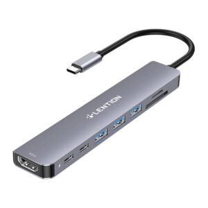 Lention 8in1 Hub USB-C iki 3x USB 3.0 + SD/TF + PD + USB-C + HDMI 4K60Hz (pilka)