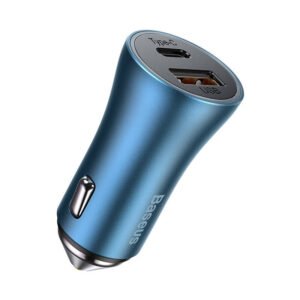 Baseus Golden Contactor Pro car charger, USB + USB-C, QC4.0+, PD, SCP, 40W (blue) + USB-C - Lightning cable 1m (blue)