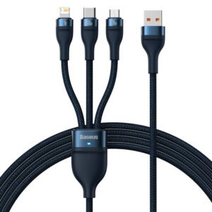 3in1 USB cable Baseus Flash Series, USB-C + micro USB + Lightning, 100W, 1.2m (blue)