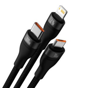 3in1 USB cable Baseus Flash Series, USB-C + micro USB + Lightning, 100W, 1.2m (black)