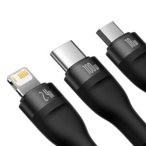 3in1 USB cable Baseus Flash Series, USB-C + micro USB + Lightning, 100W, 1.2m (black)