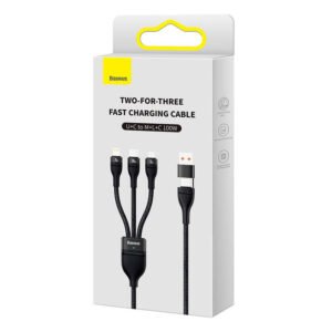 3in1 USB cable Baseus Flash Series 2, USB-C + micro USB + Lightning, 100W, 1.2m (black)