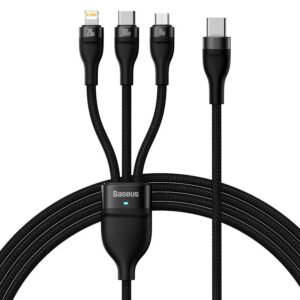 3in1 USB cable Baseus Flash Series 2, USB-C + micro USB + Lightning, 100W, 1.5m (black)