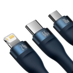 3in1 USB cable Baseus USB 3in1 Baseus Flash Series,  USB-C + Micro + Lightning 66W, 1.2m (blue)