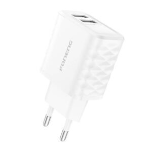 Foneng EU53 20W 2xUSB-A, 2.4A network charger (White) + USB-C cable